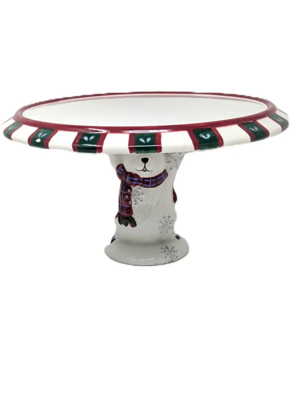 Pfaltzgraff Christmas Pedestal Plate Snow Bear Holiday Cake or Petit Four NIB